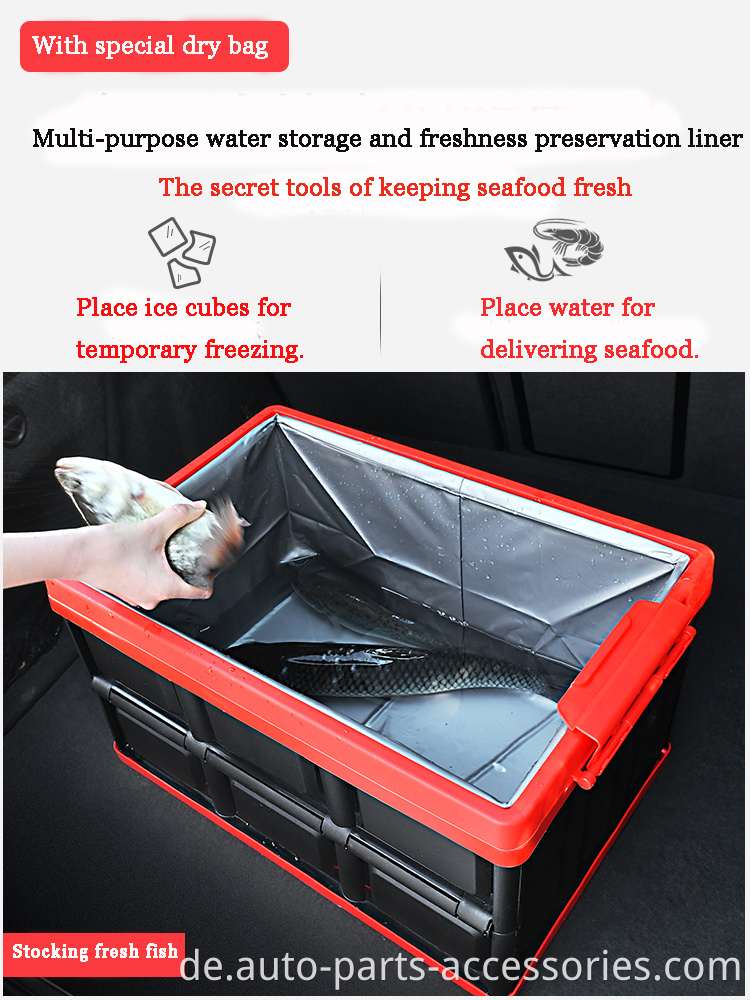 2020 Neues Design 30L Eco Bauch Kunststoff Stapelbarer Sortierkorb Container Reise Backup Trunk Car Inner Folding Storage Box